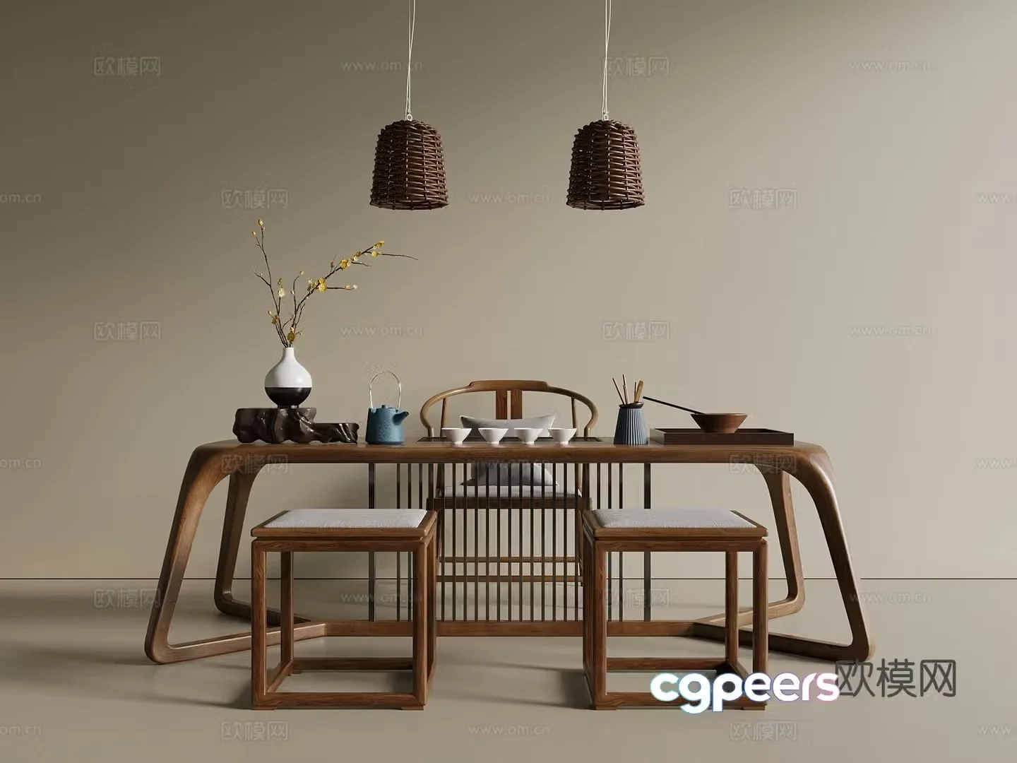 New Chinese style medieval tea table tea table big table long table 3D model