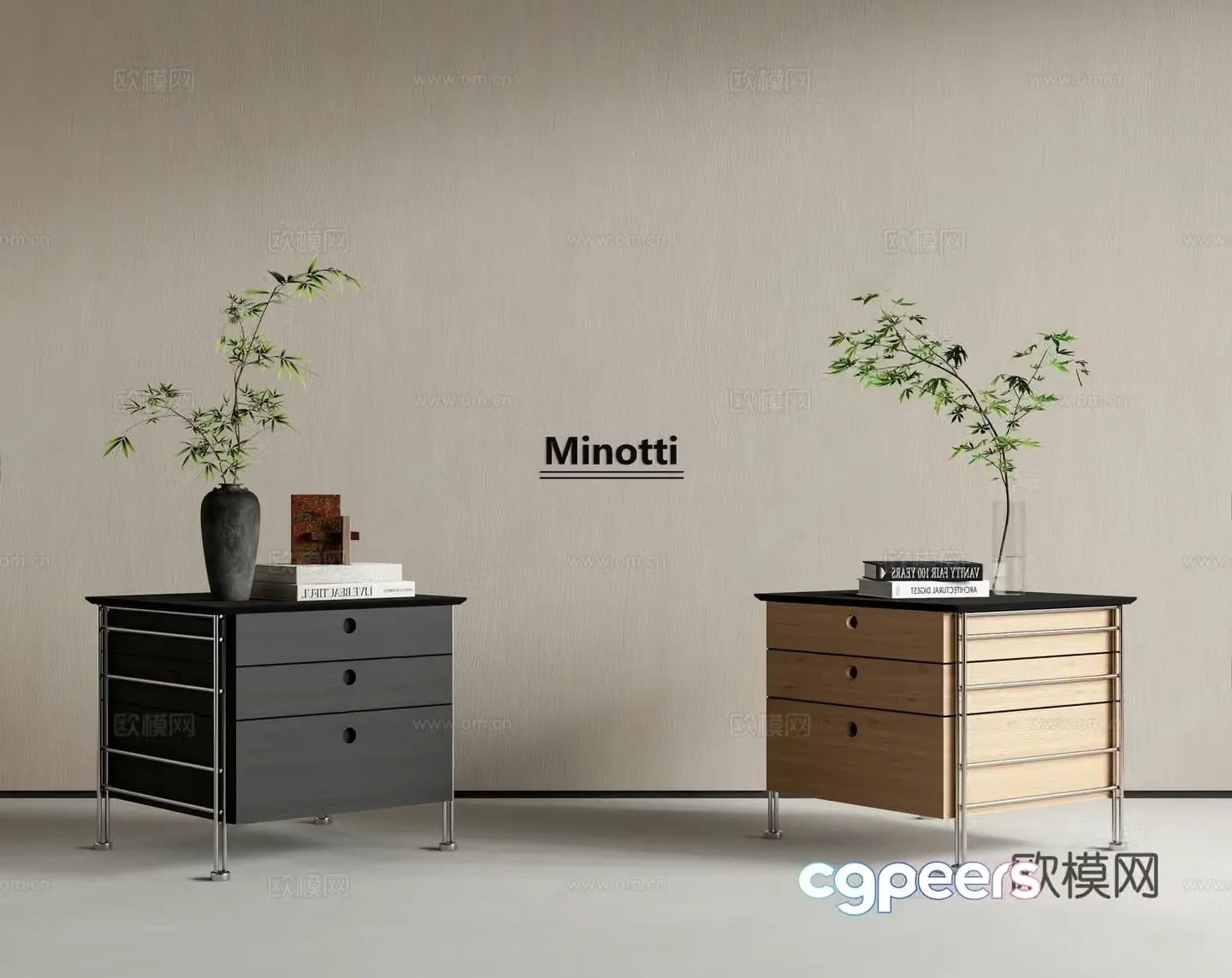 Middle-aged log bedside table Square Wasabi wind Wood side corner decoration combination Flower 3D model