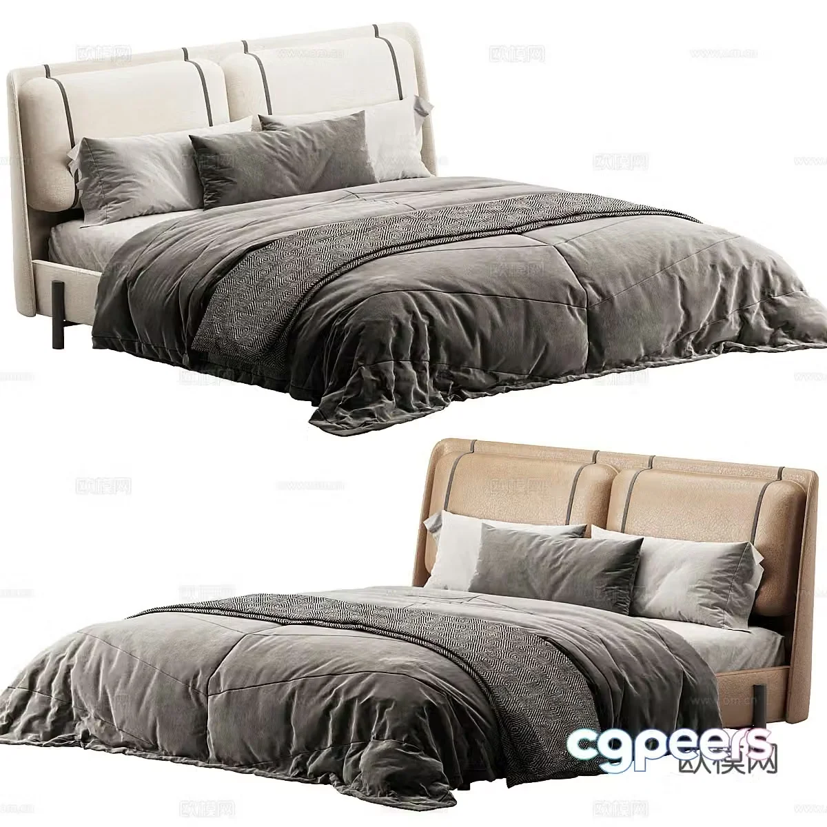 Modern Italian leather fabric double bed 3d model