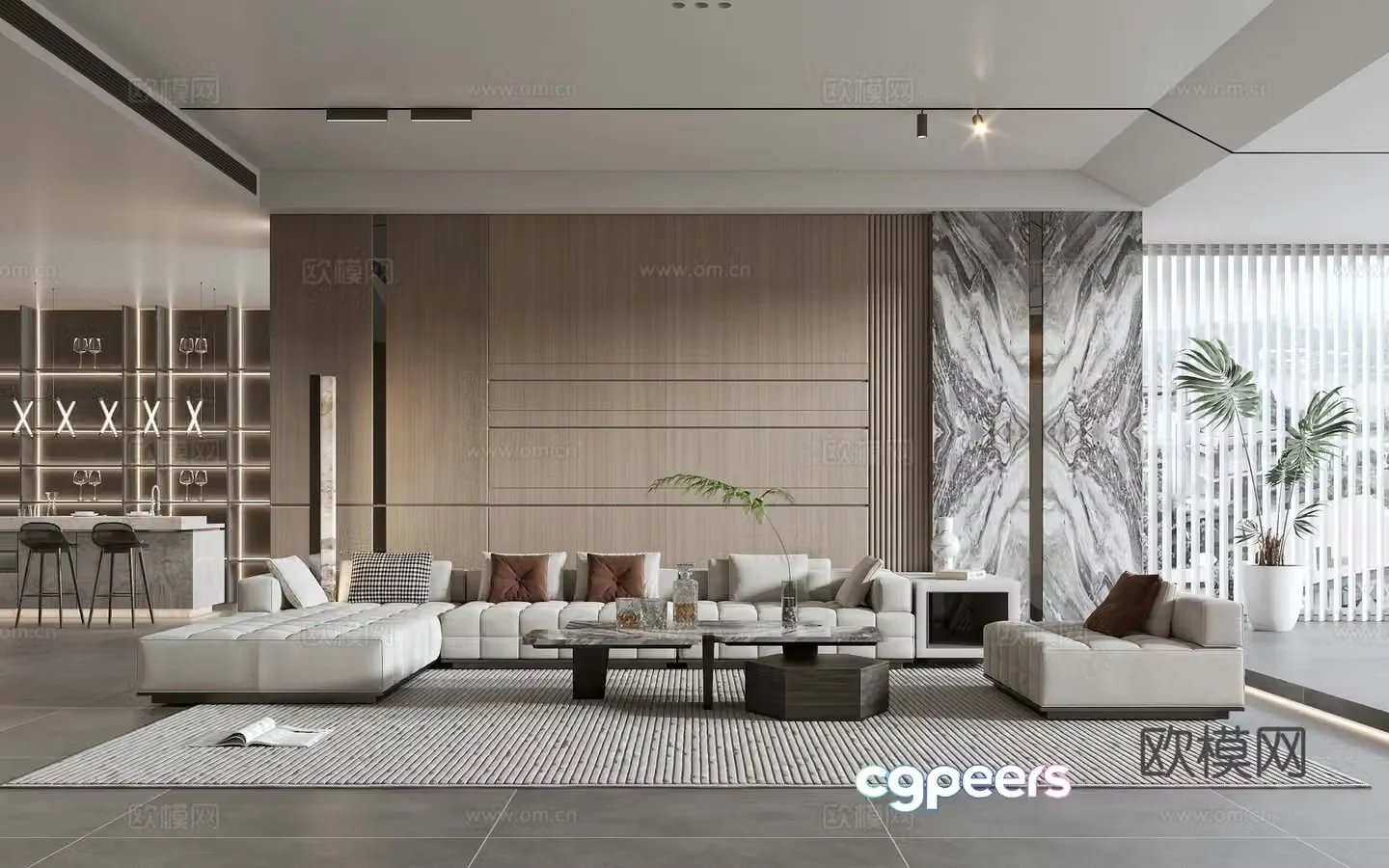 Modern living room modern sofa coffee table combination modern background wall 3d model