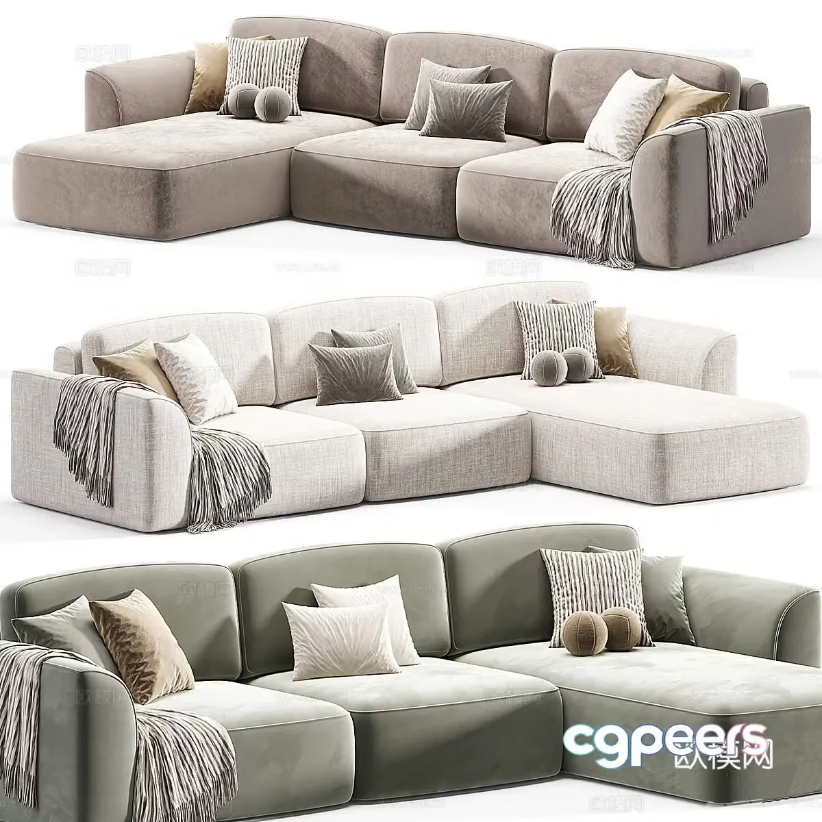 Modern creamy corner sofa 3d model