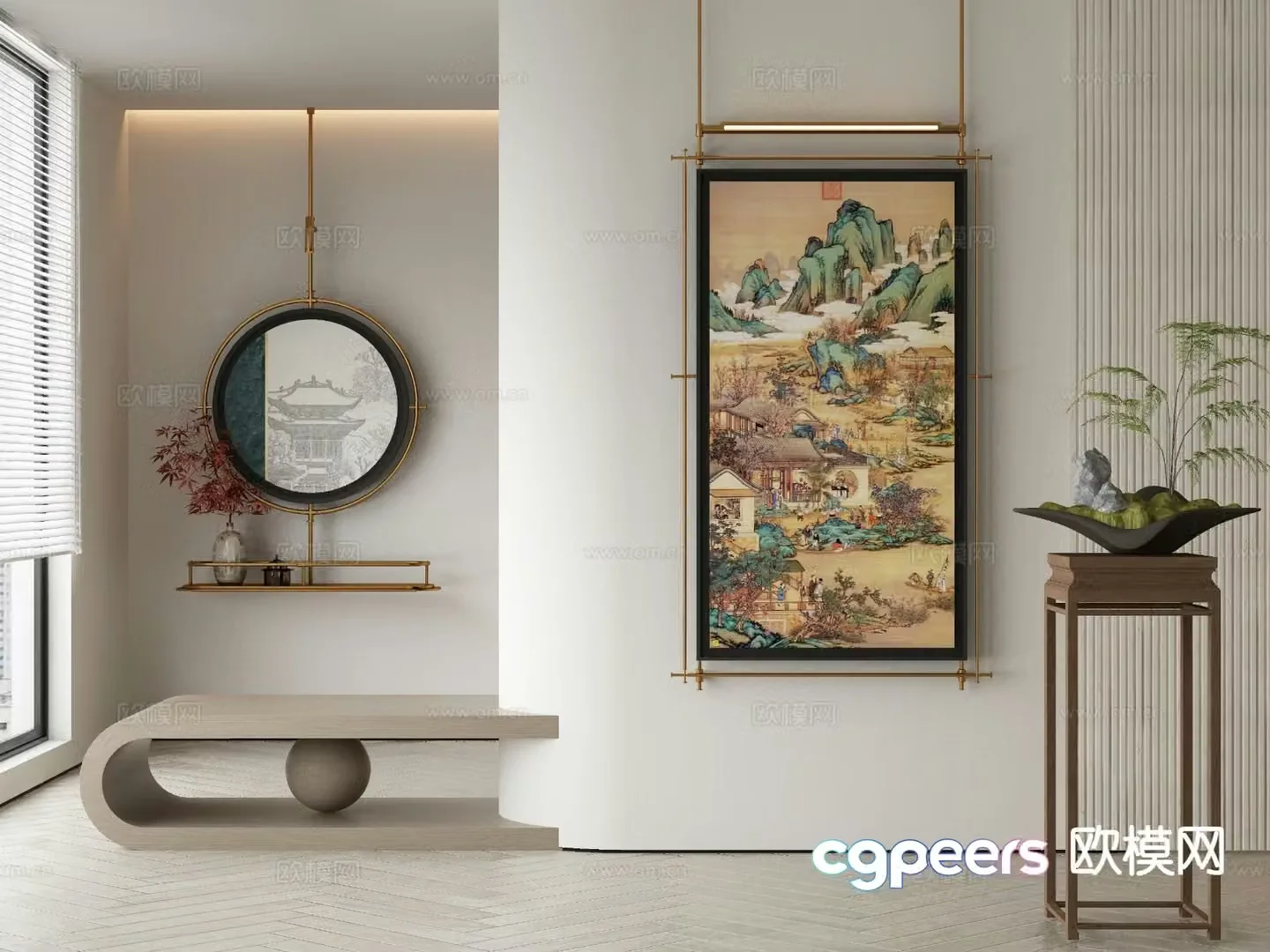 New Chinese style landscape painting decorative painting 3D model