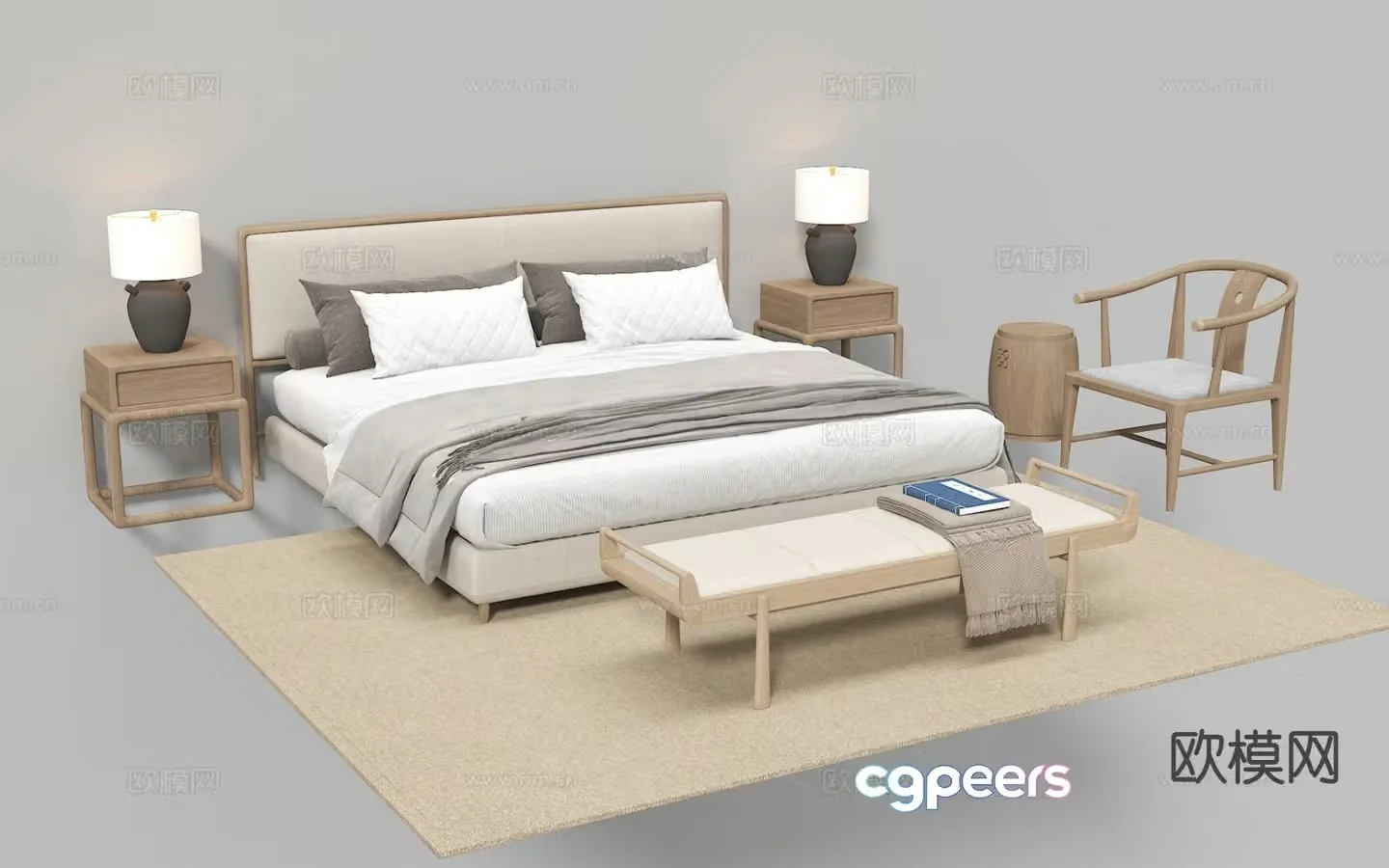 New Chinese style double bed 3d model