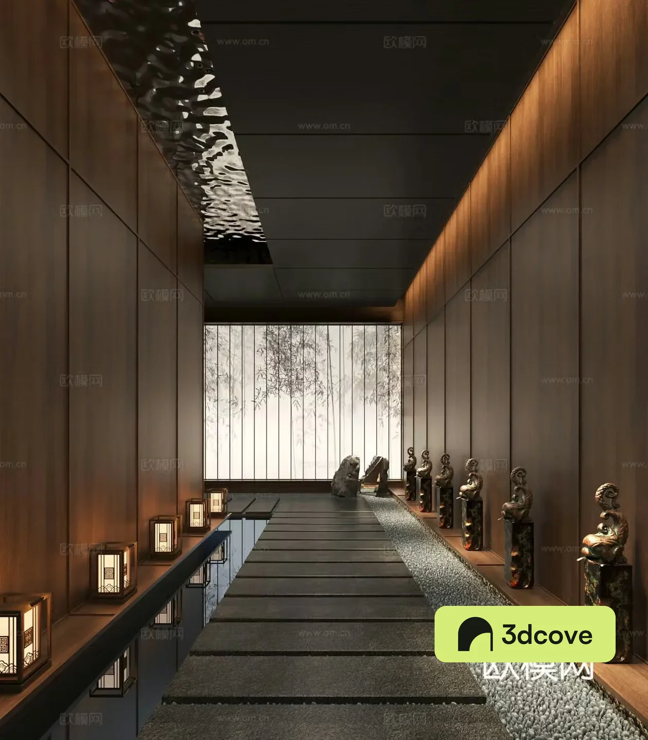 New Chinese style club corridor Hotel aisle Landscape Corridor Landscape Indoor Landscape