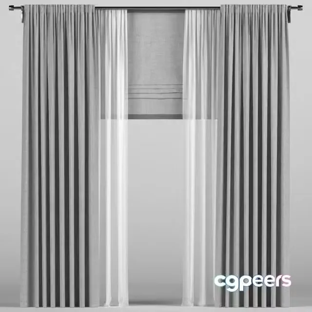 3ds Max Free – Curtains with tulle and roman blinds