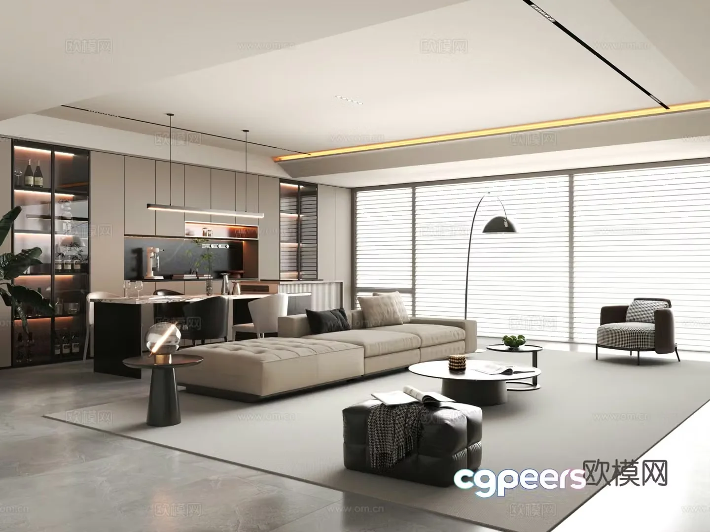 Modern Italian living room home living room sofa coffee table combination 3D model