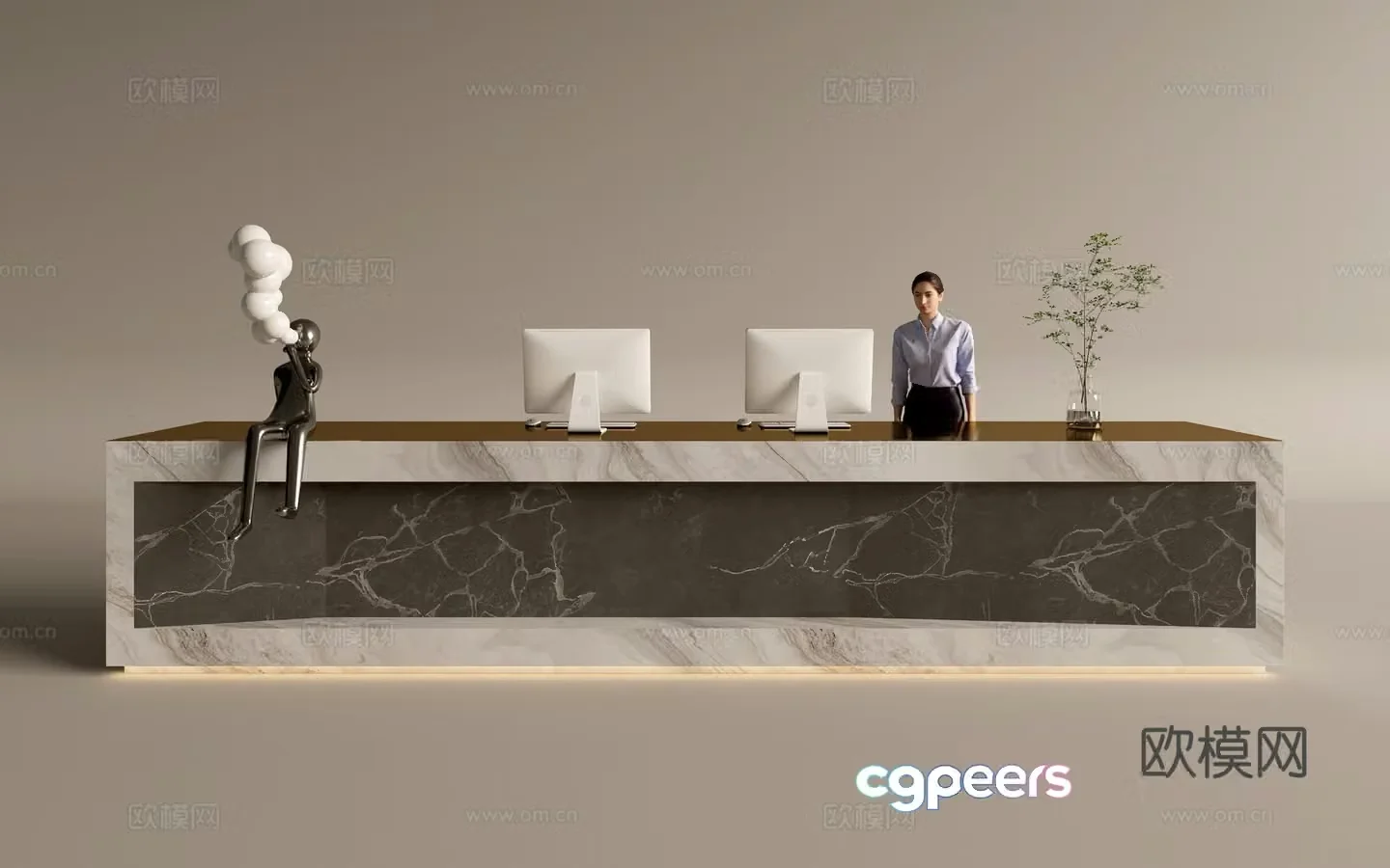 Modern company front desk reception area bar reception desk service desk 3d model