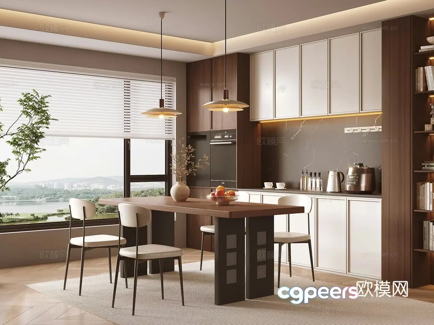 Medium style dining table and chair 3D model