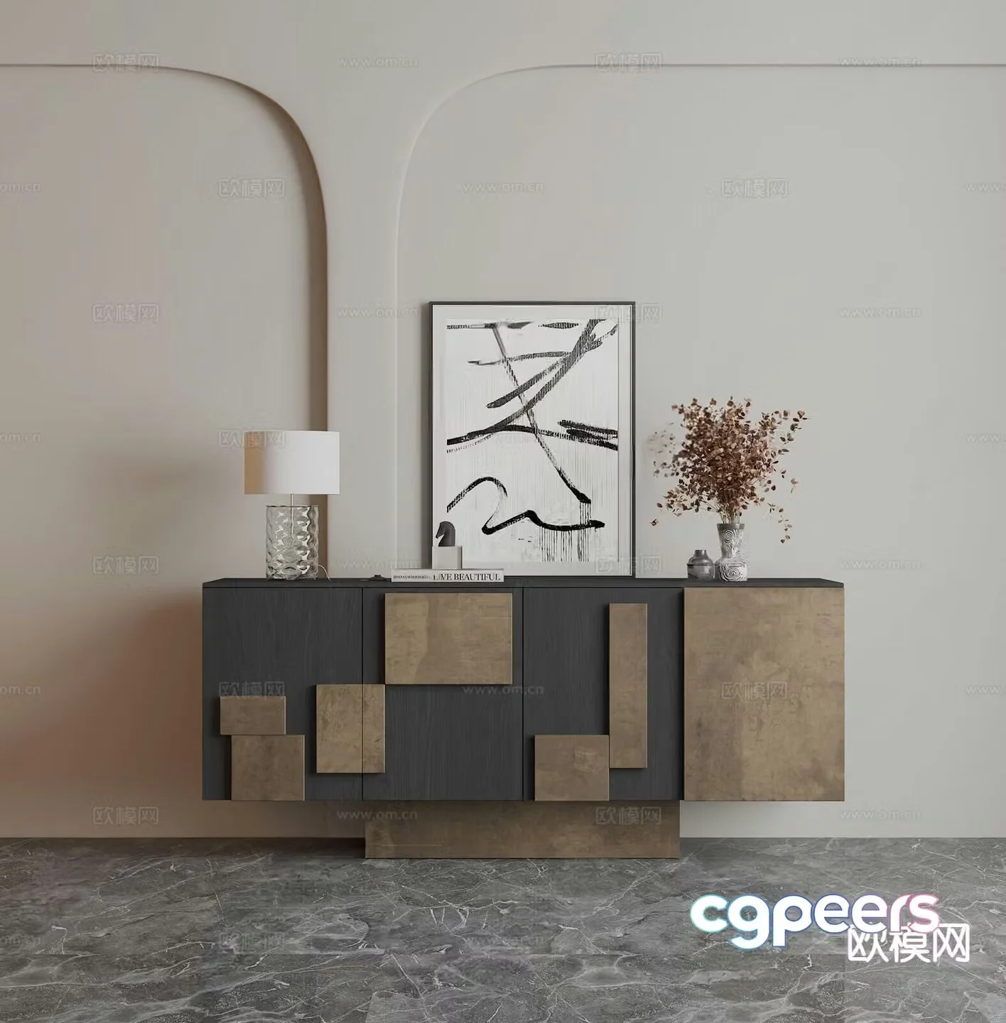 Medieval style side cabinet and entrance cabinet 3D model