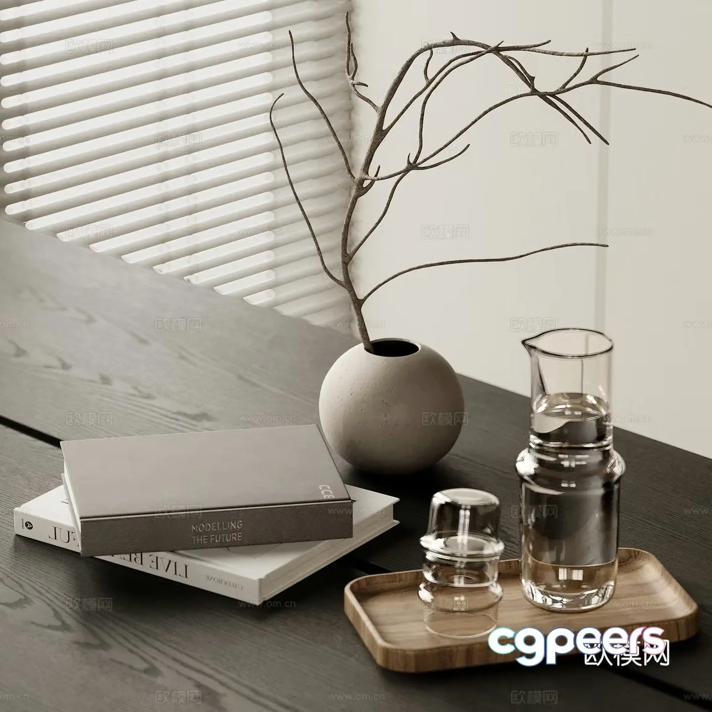 Modern decorative ornament combination Water cup Books Flower art Desktop decorative ornament Tea set 3D model