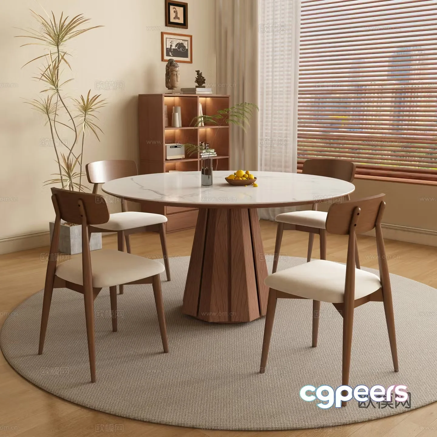 Medieval style dining table and chairs round dining table 3D model