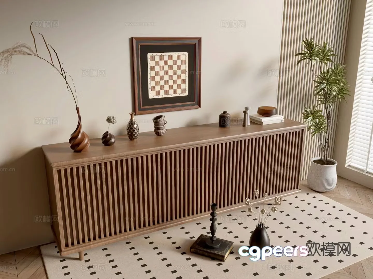 Log style entrance cabinet side cabinet wood grain cabinet 3D model