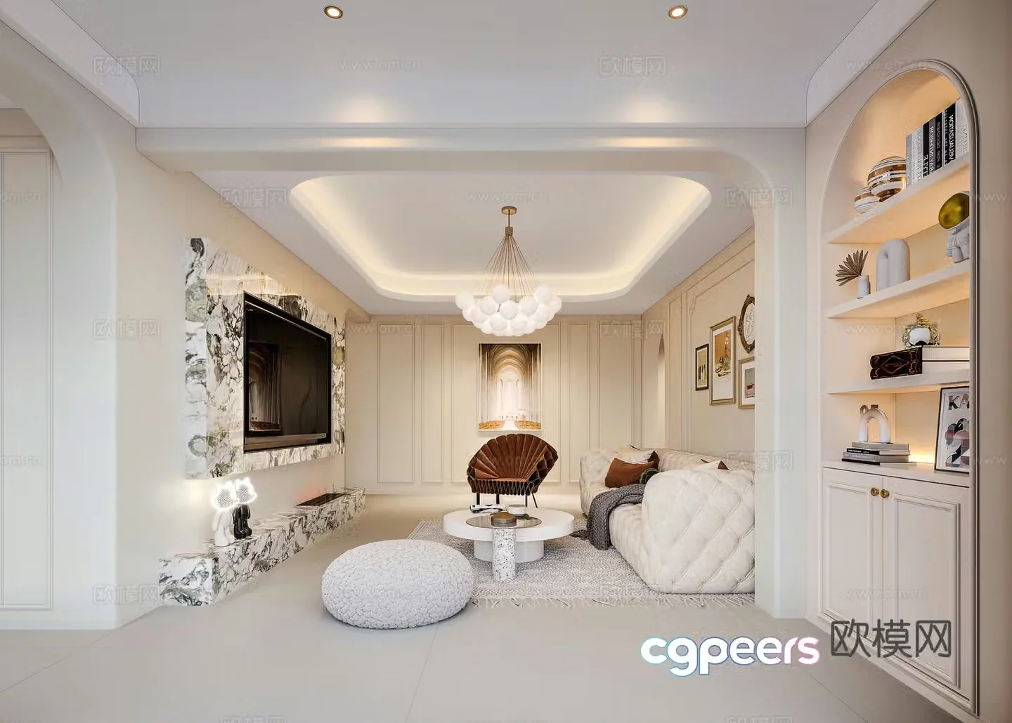 Creamy living room dining room 3d model