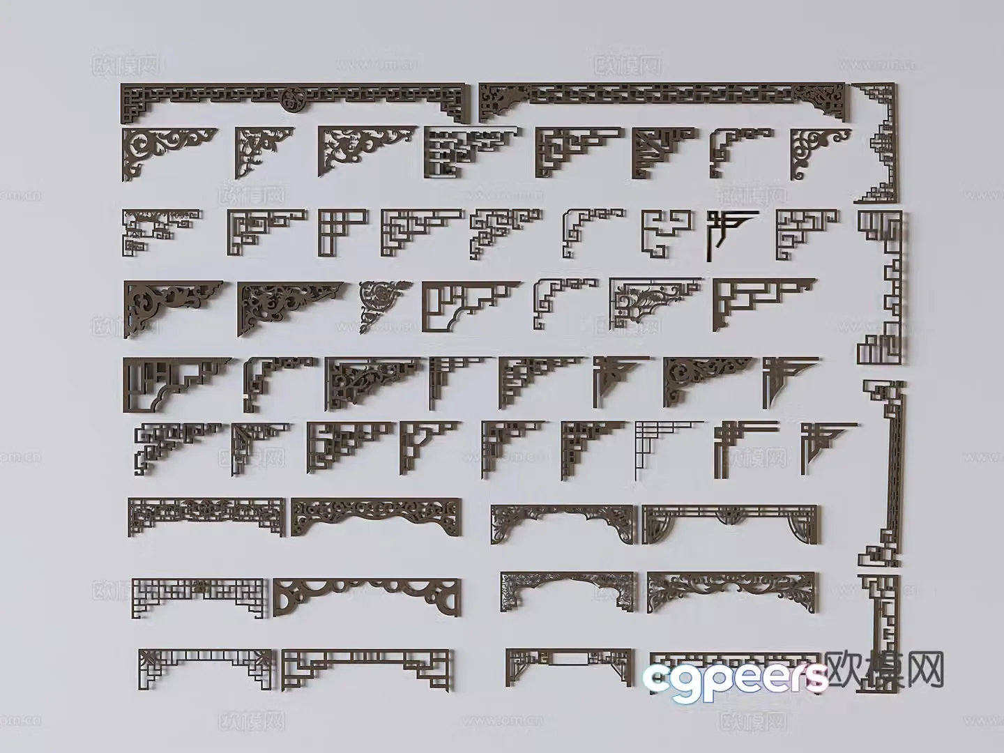 New Chinese style carved corner flower corner line 3D model
