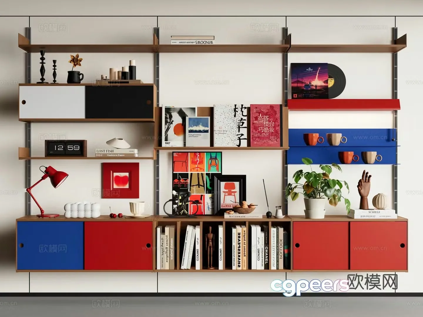Modern medieval bookshelf track bookshelf wall-mounted bookshelf storage shelf Memphis Bauhaus 3D model