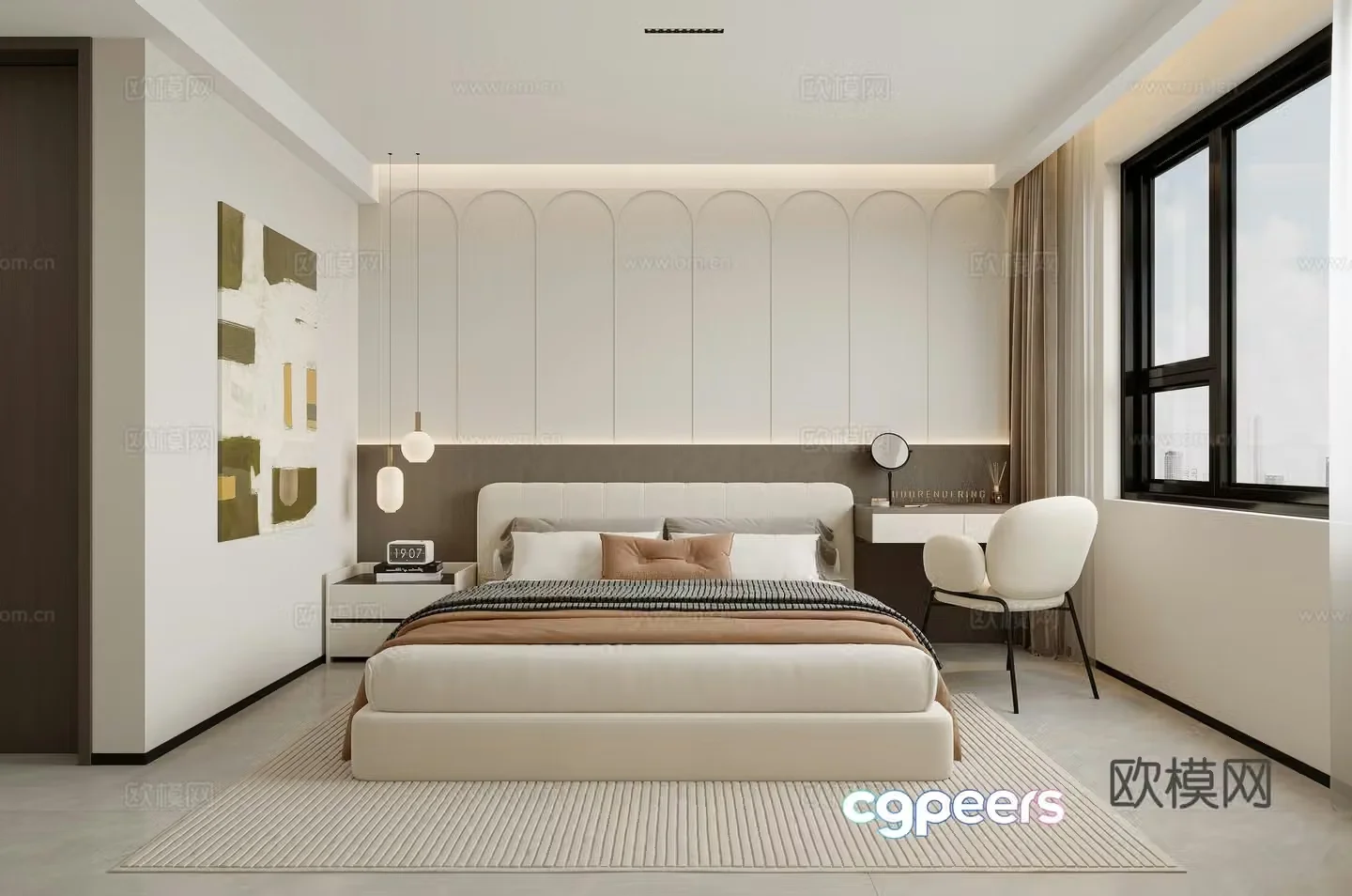 Modern bedroom Simple creamy bedroom Chandelier Desk Dressing table Chandelier G533d model