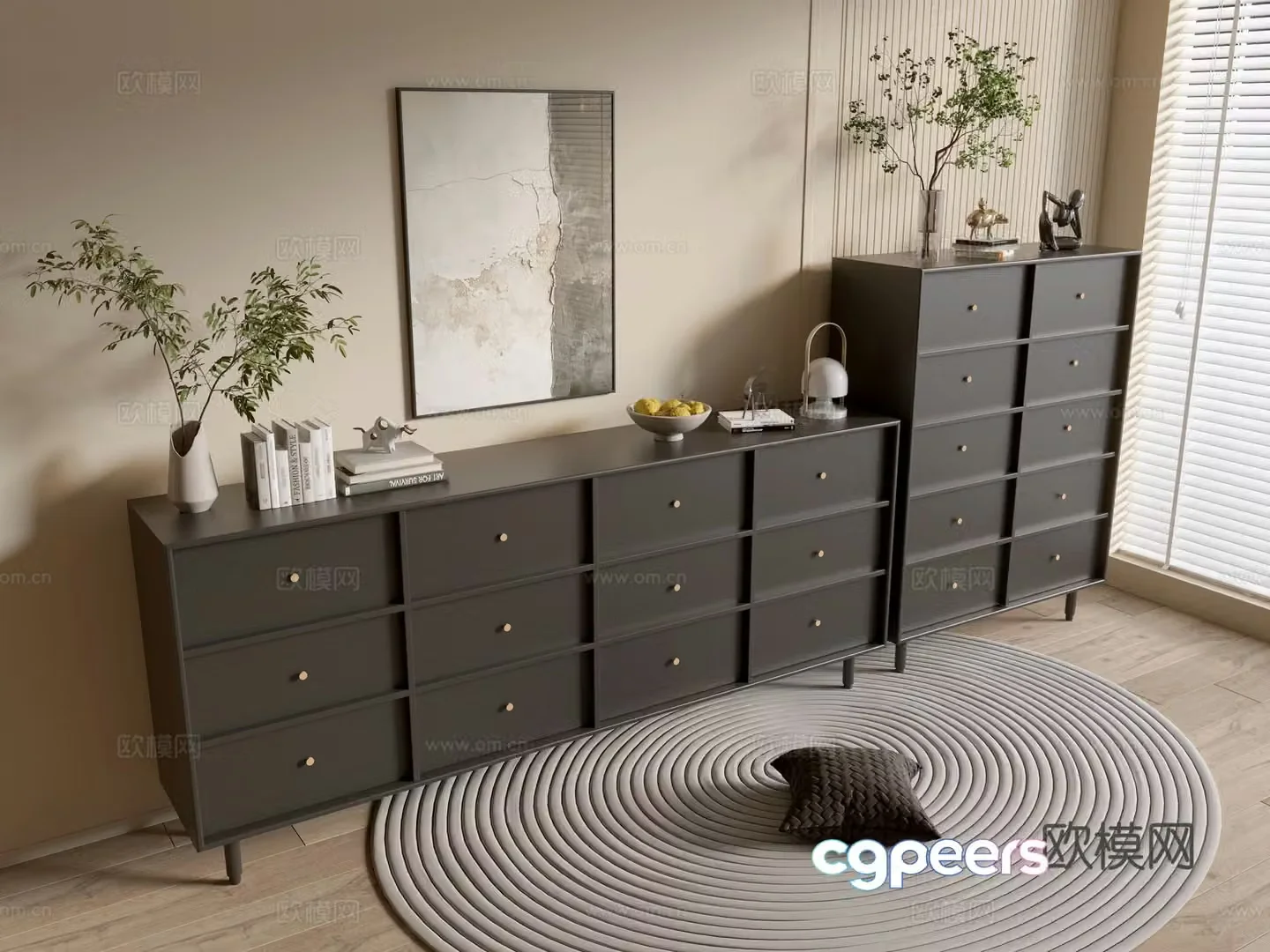 Modern black cabinet side cabinet drawer 3d model
