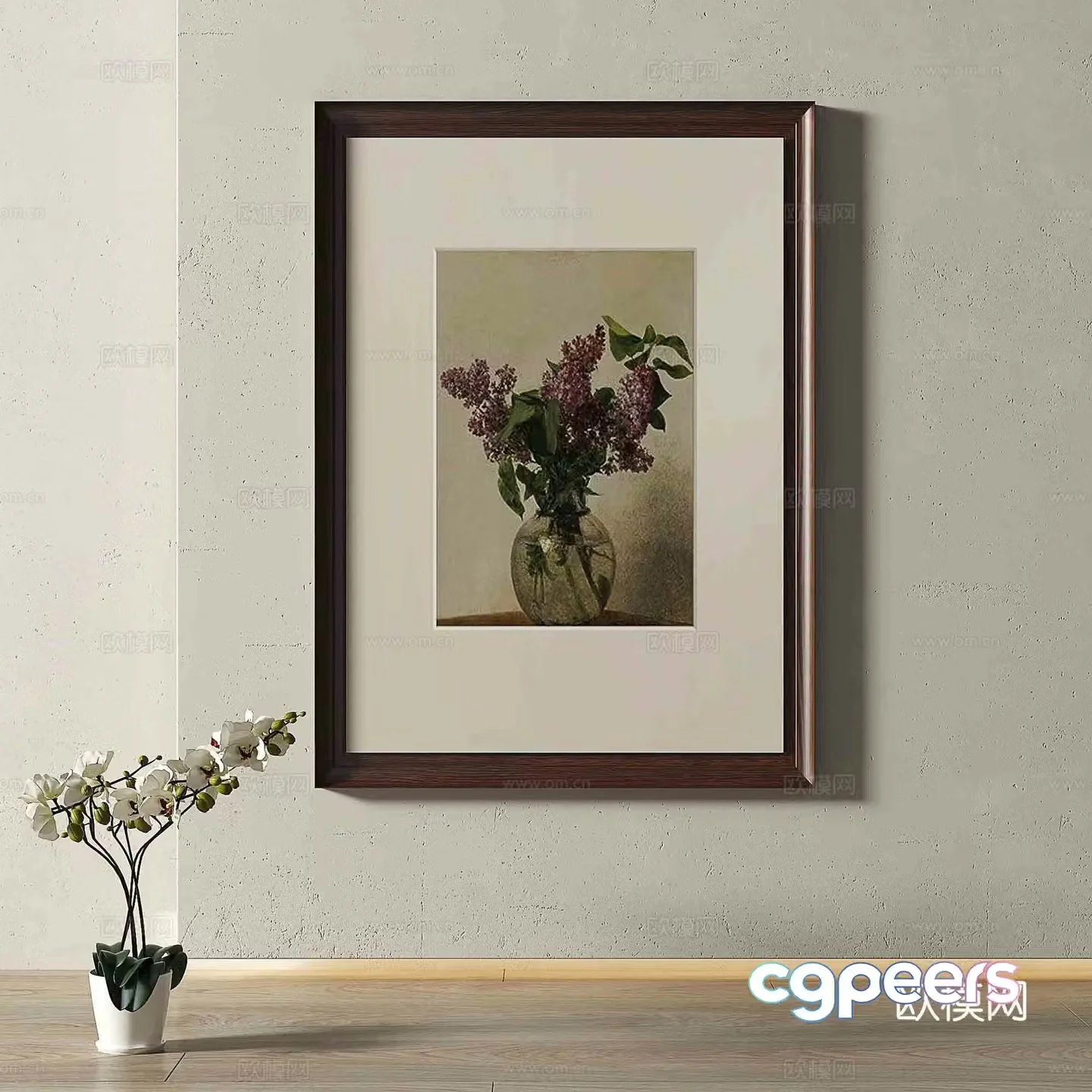 Middle-aged flower painting decorative painting 3d model