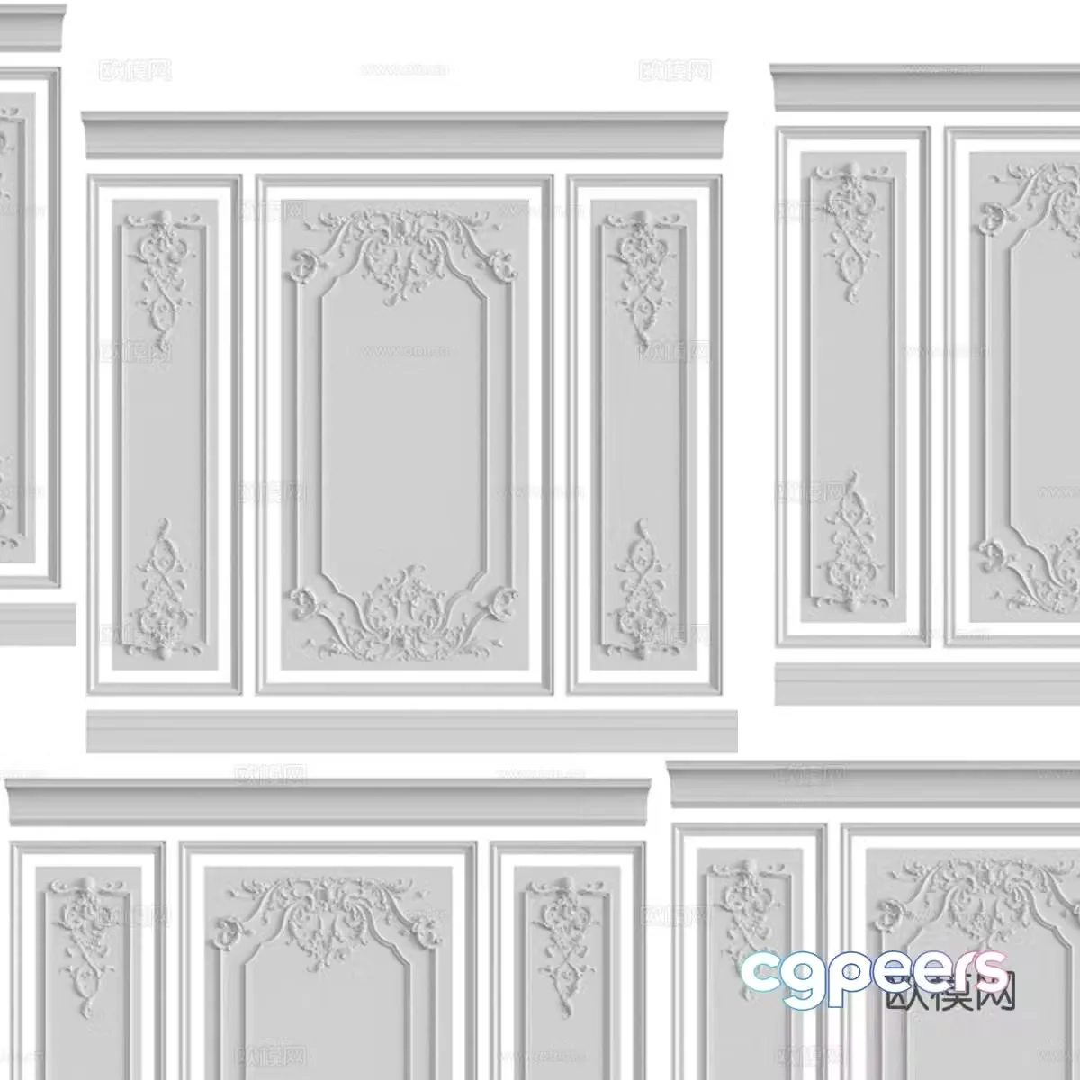 European carved plaster wall background wall 3D model