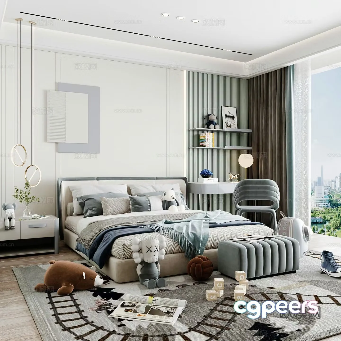 Modern children’s room boy’s room girl’s room children’s bed children’s wardrobe children’s desk 3d model