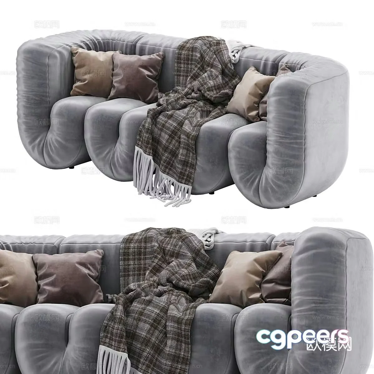 Double sofa leather sofa 3d model