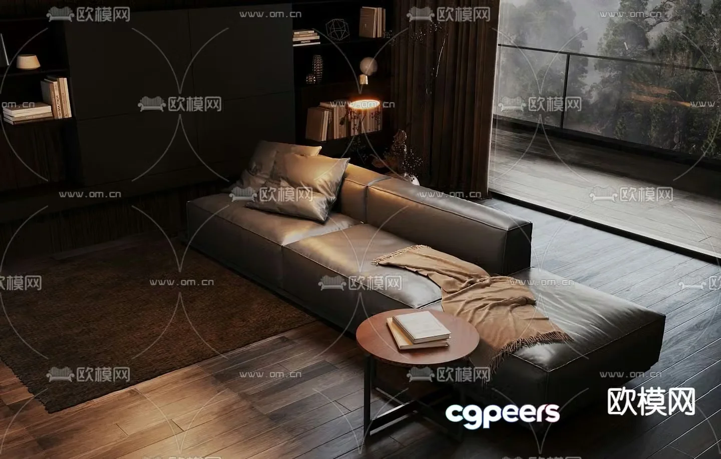 Dark style sofa three person sofa leather sofa 3d model