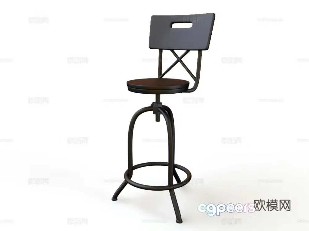 Black high chair metal chair bar chair 3d model