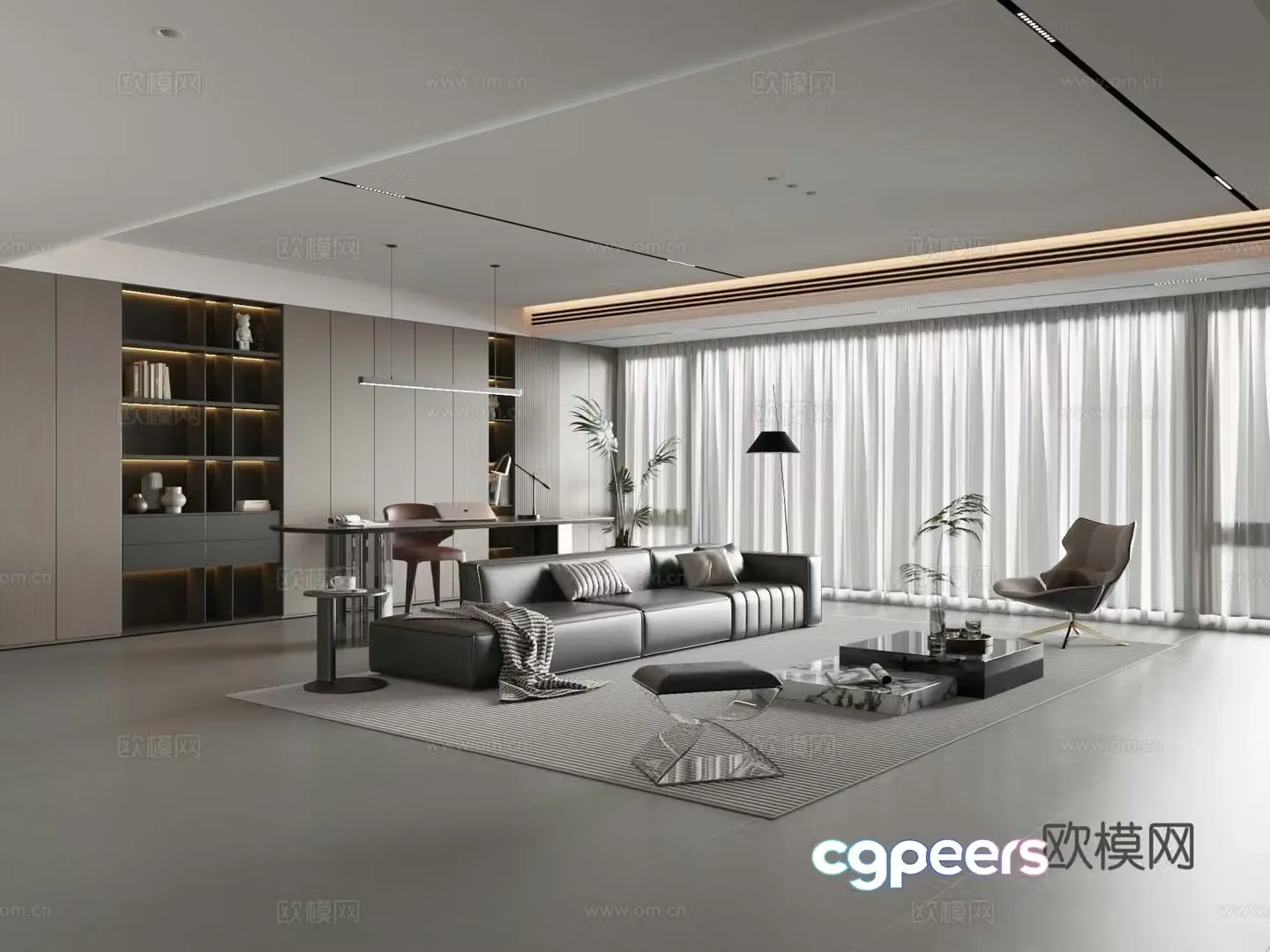Modern Italian light luxury living and dining room 3D model