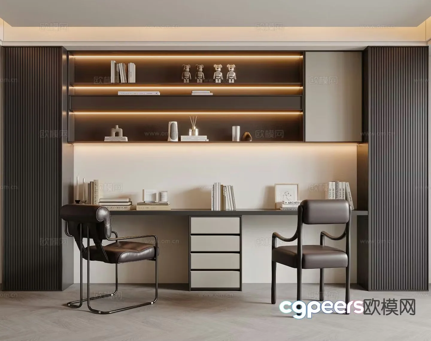 Modern double study room 3d model