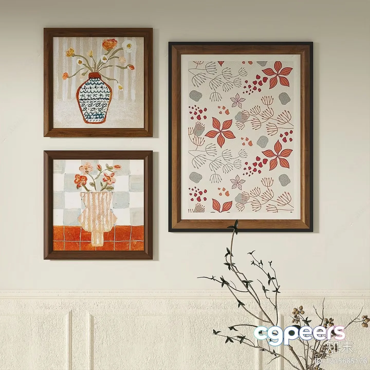 Three Framed Pictures On A Wall 3D Model – 10975 – VRAY Render