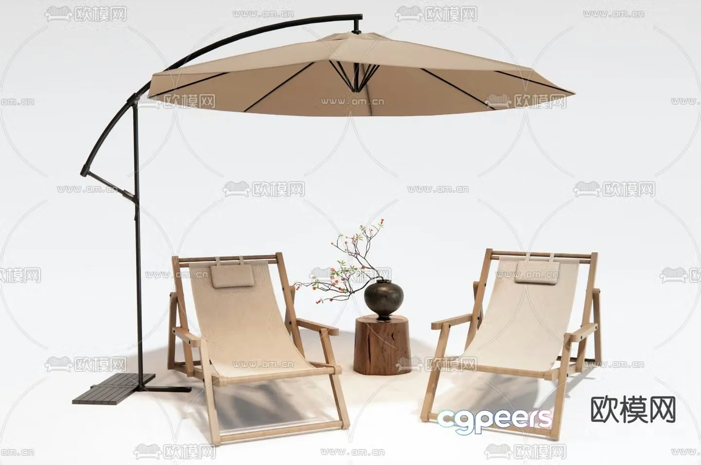 Outdoor lounge chair beach lounge chair parasol 3d model