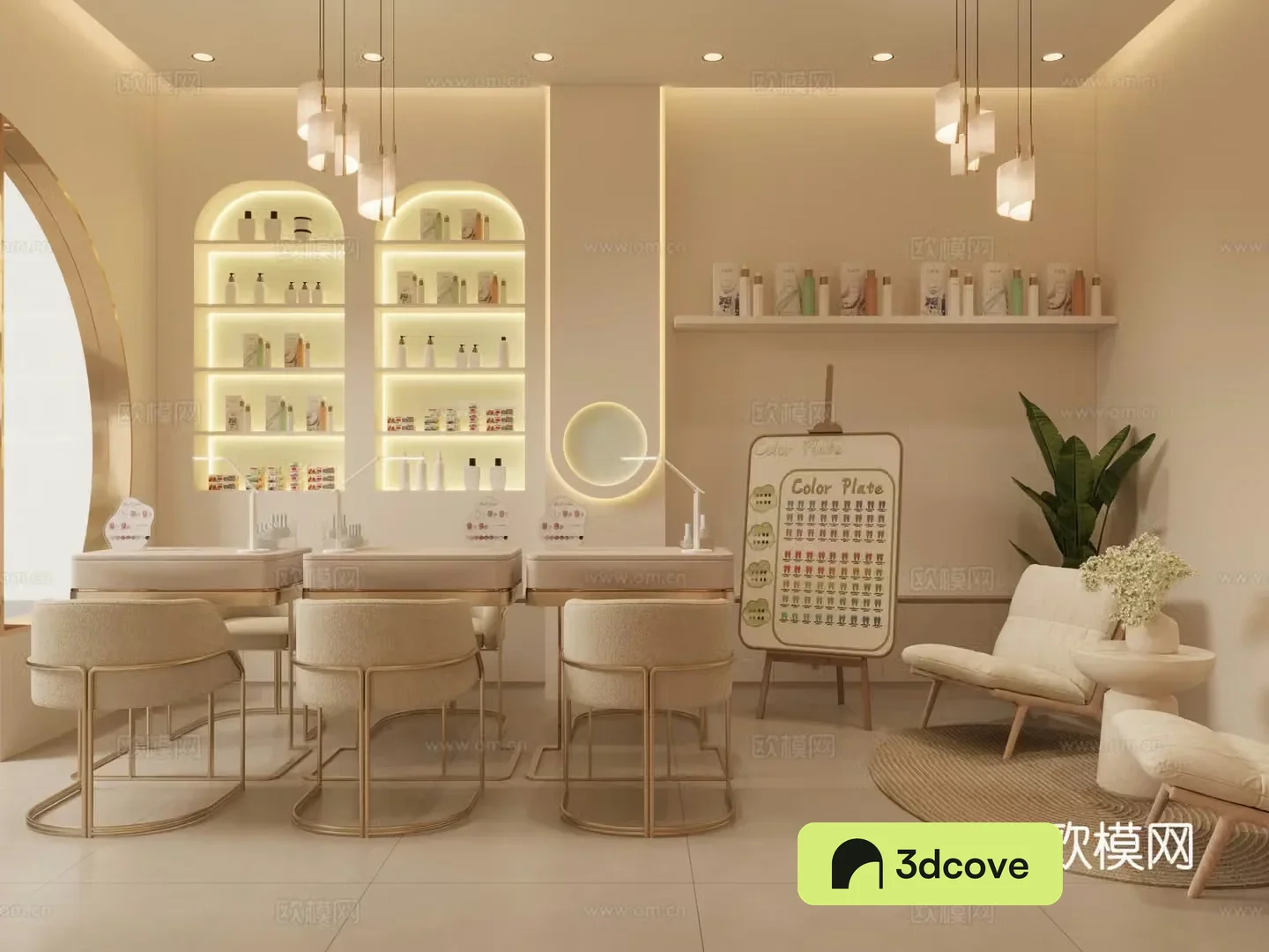 Modern nail art shop Nail table and chair combination Nail polish Collection table and chair combination