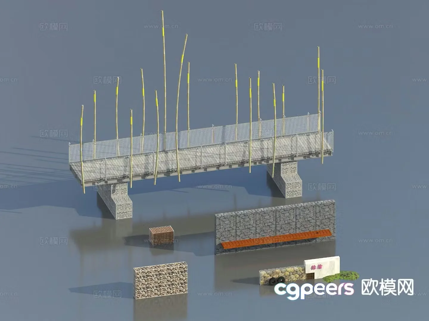 Landscape wall fence 3d model