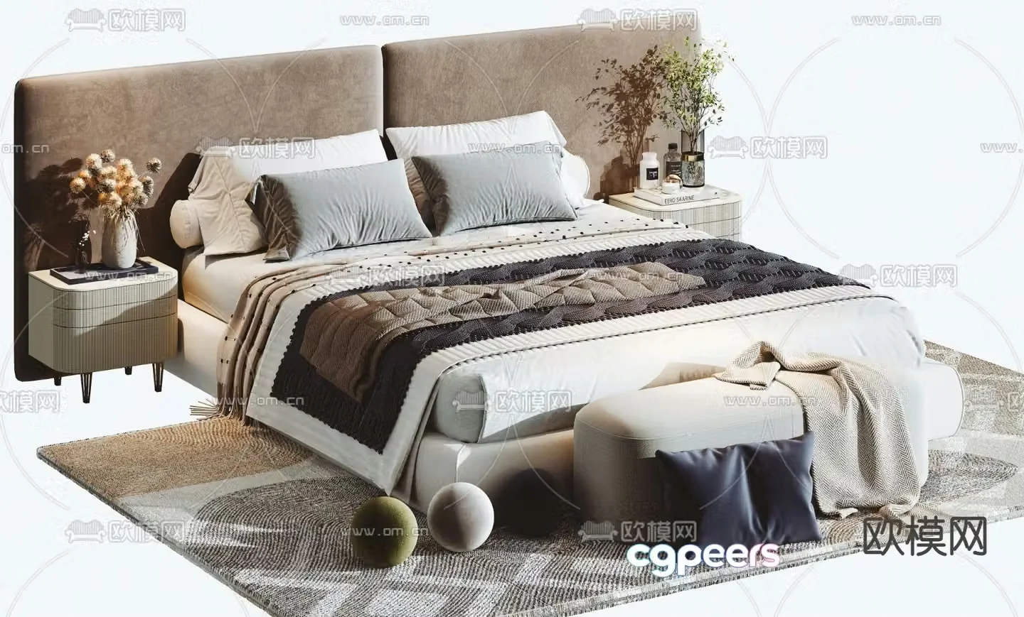 Modern double bed 3d model