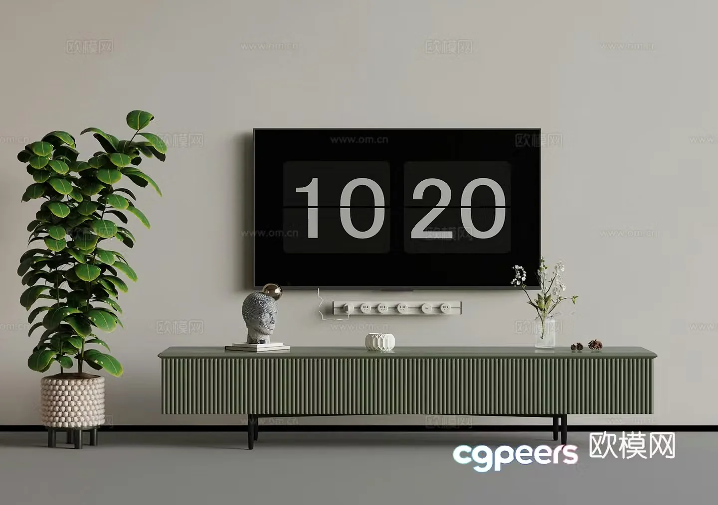 06 TV cabinet French cream-style TV cabinet accessories ornaments Green plant potted 3D model
