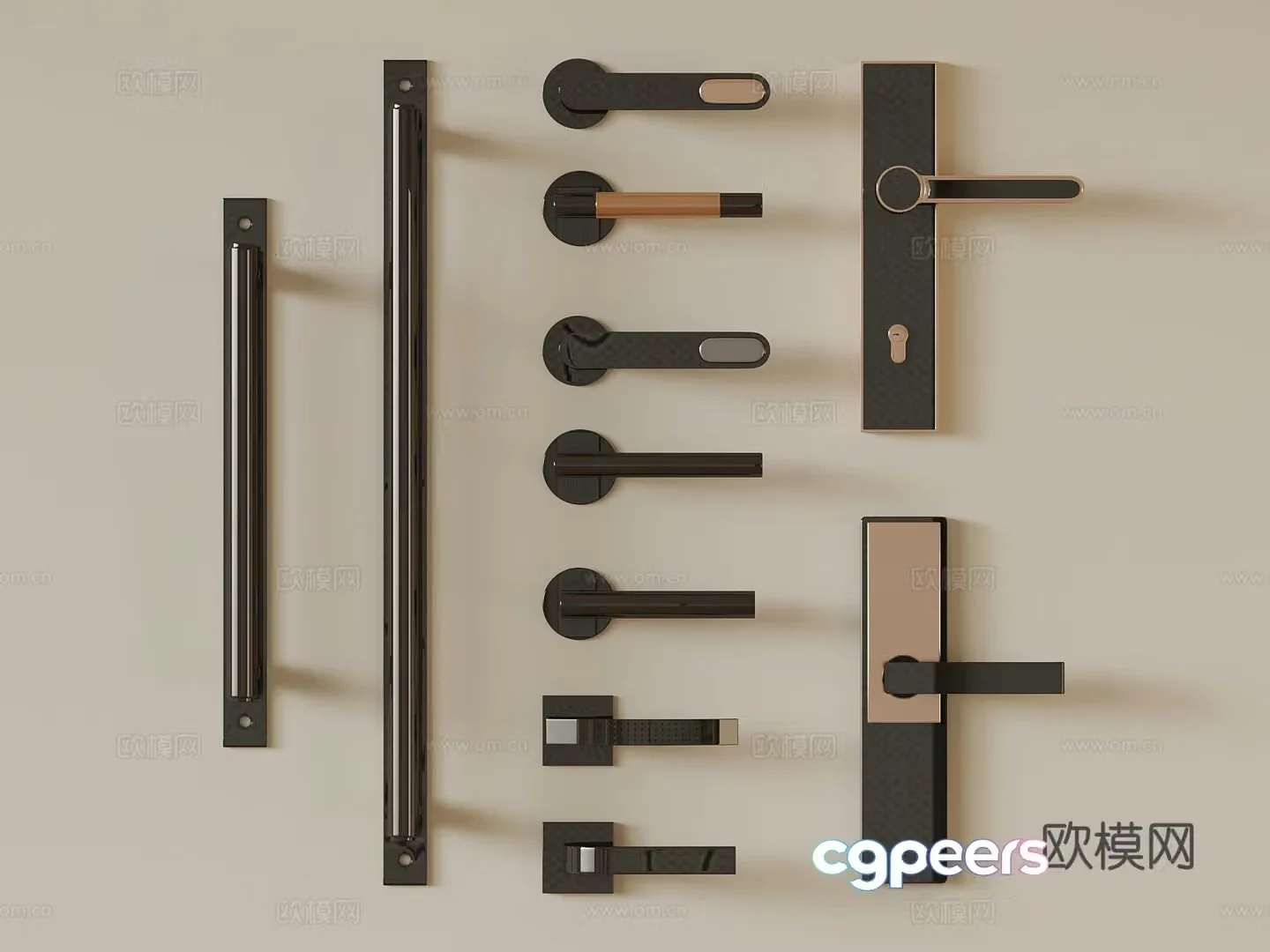 Modern door handle smart lock 3d model