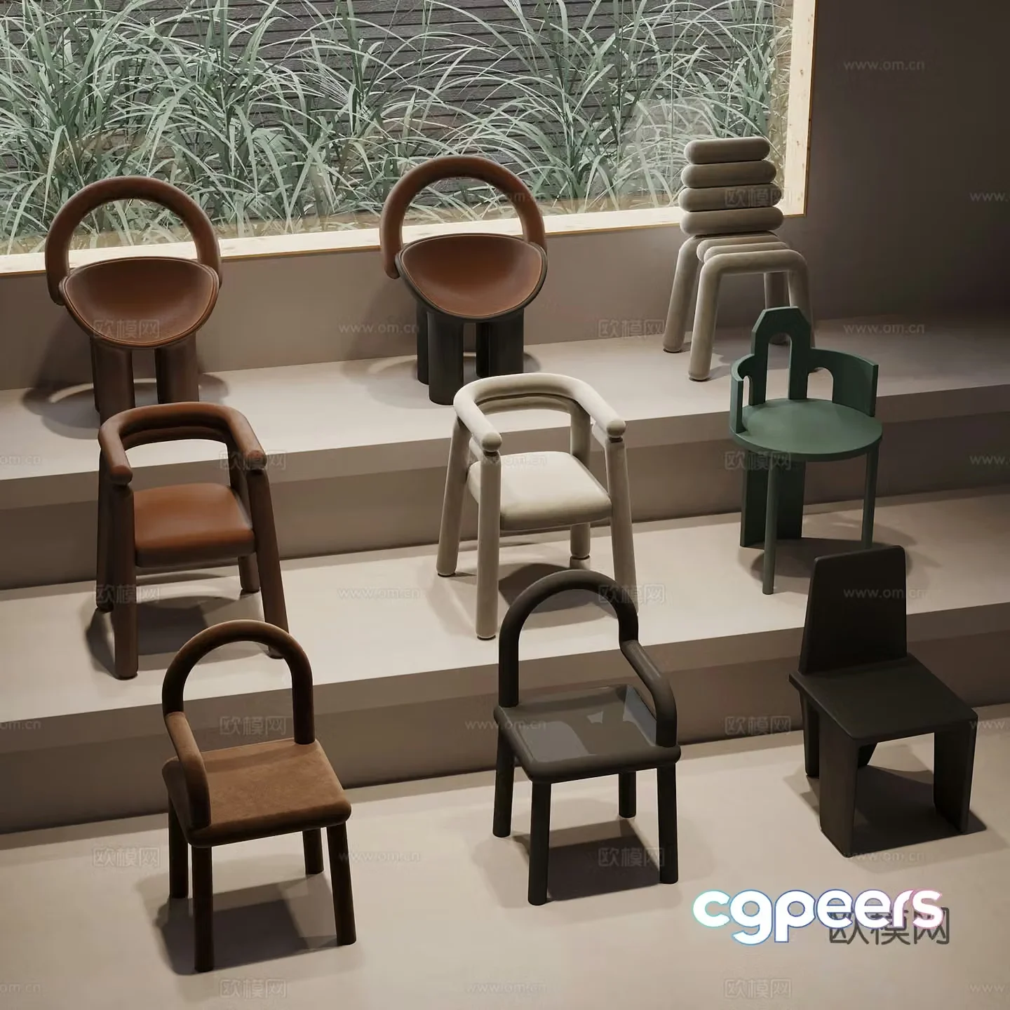 Modern casual chair single chair dining chair 3d model
