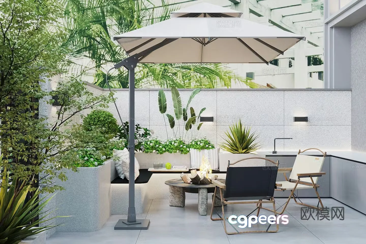 Modern balcony garden landscape 3d model
