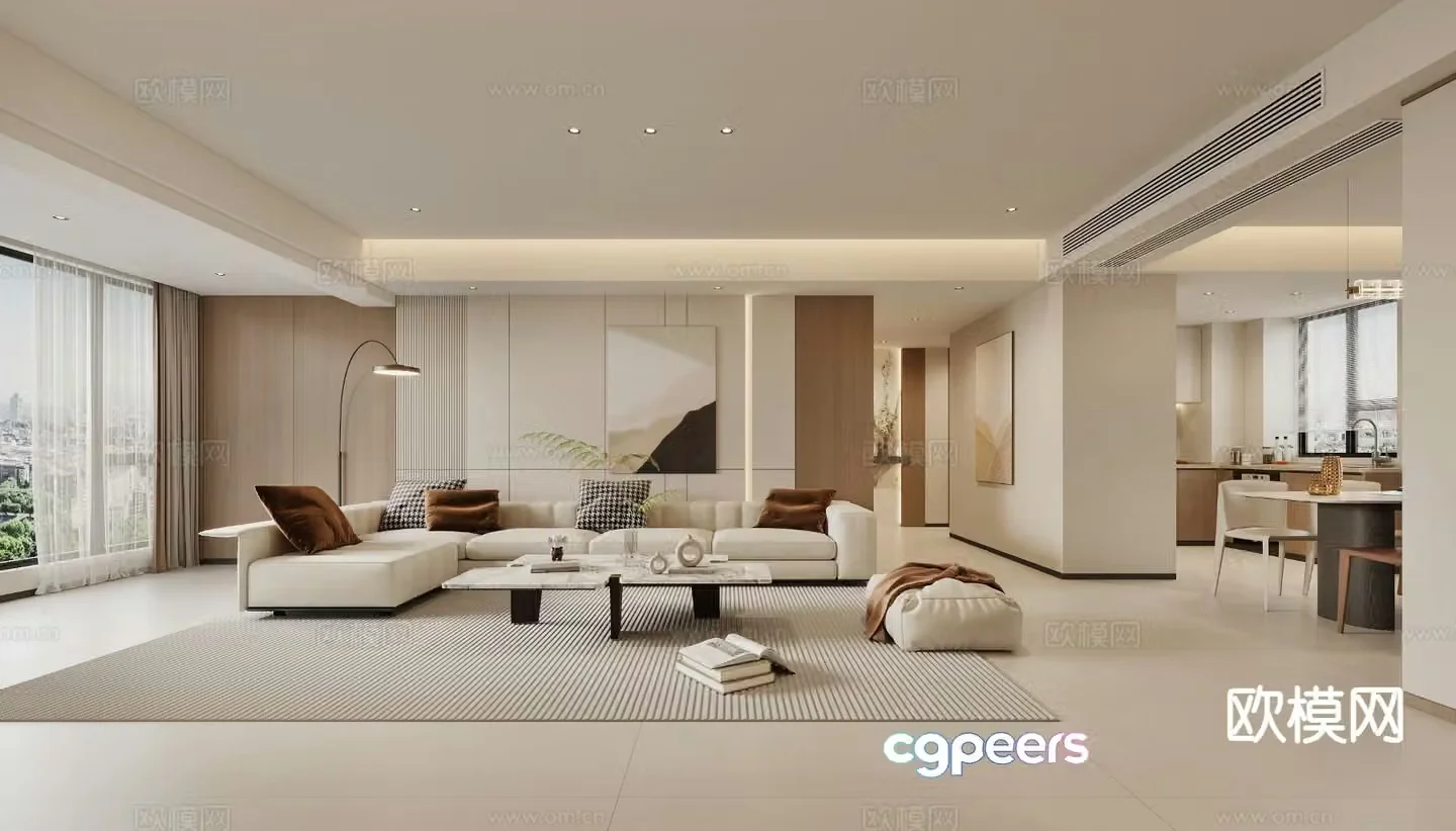 Modern living and dining room 3d model