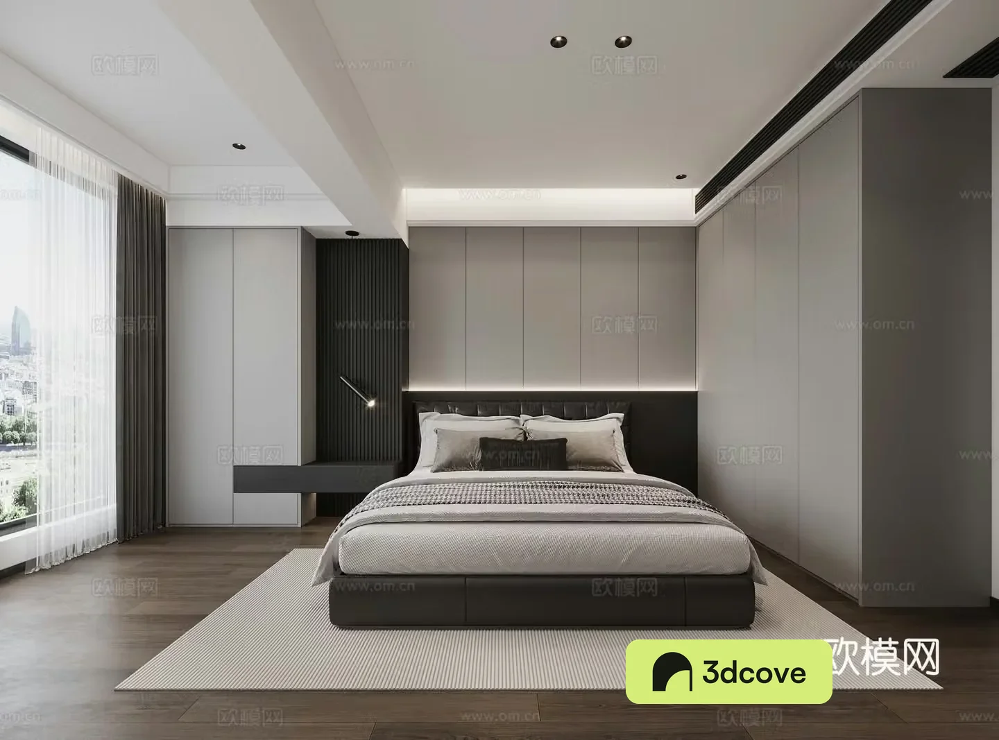 Modern black white and gray bedroom