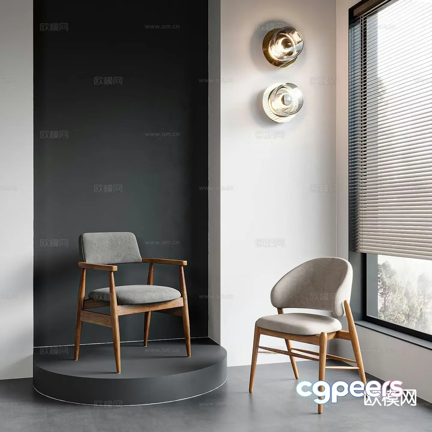 Log style single chair dining chair 3d model