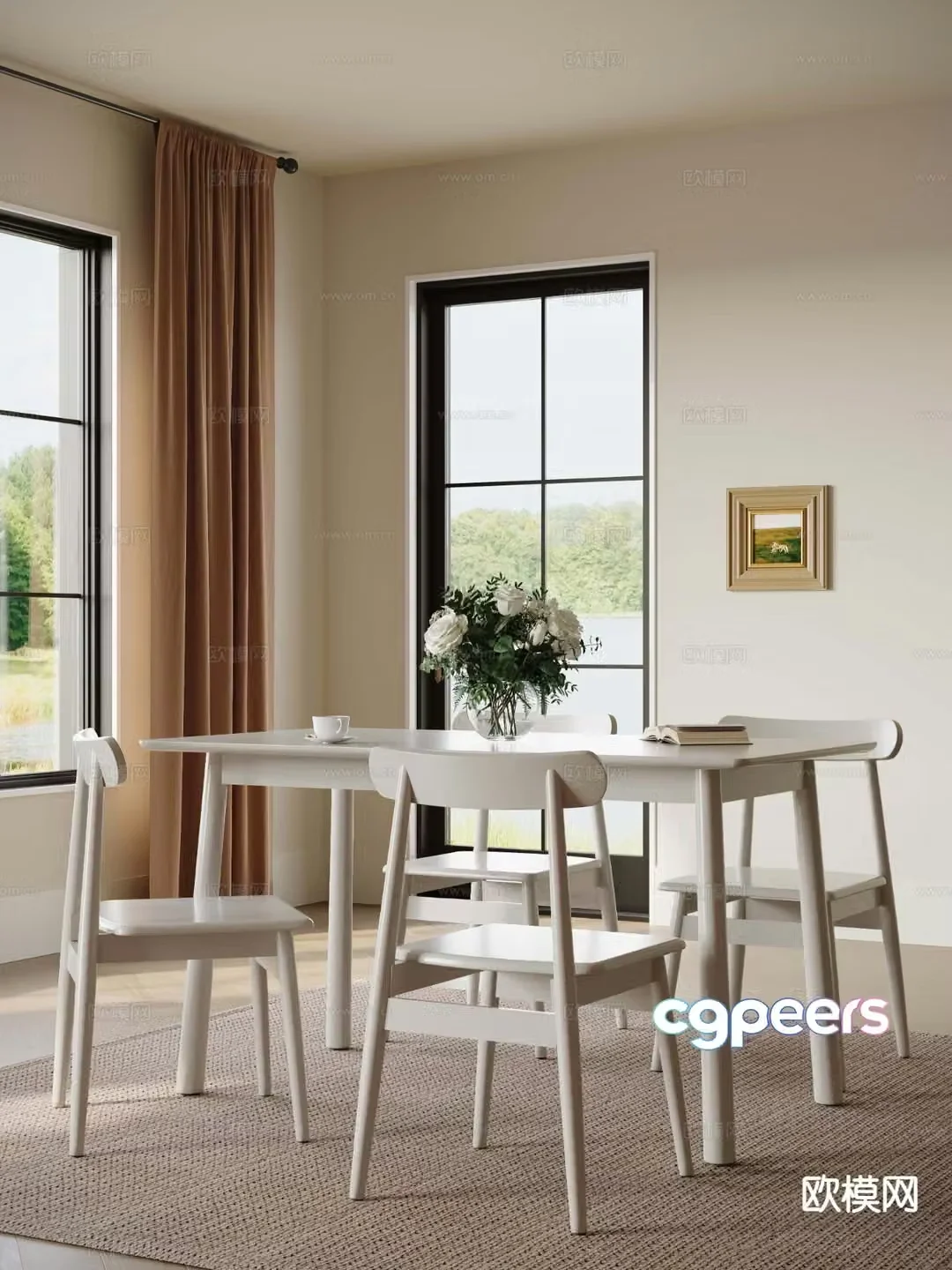 French dining table and chairs bar dining table 3d model