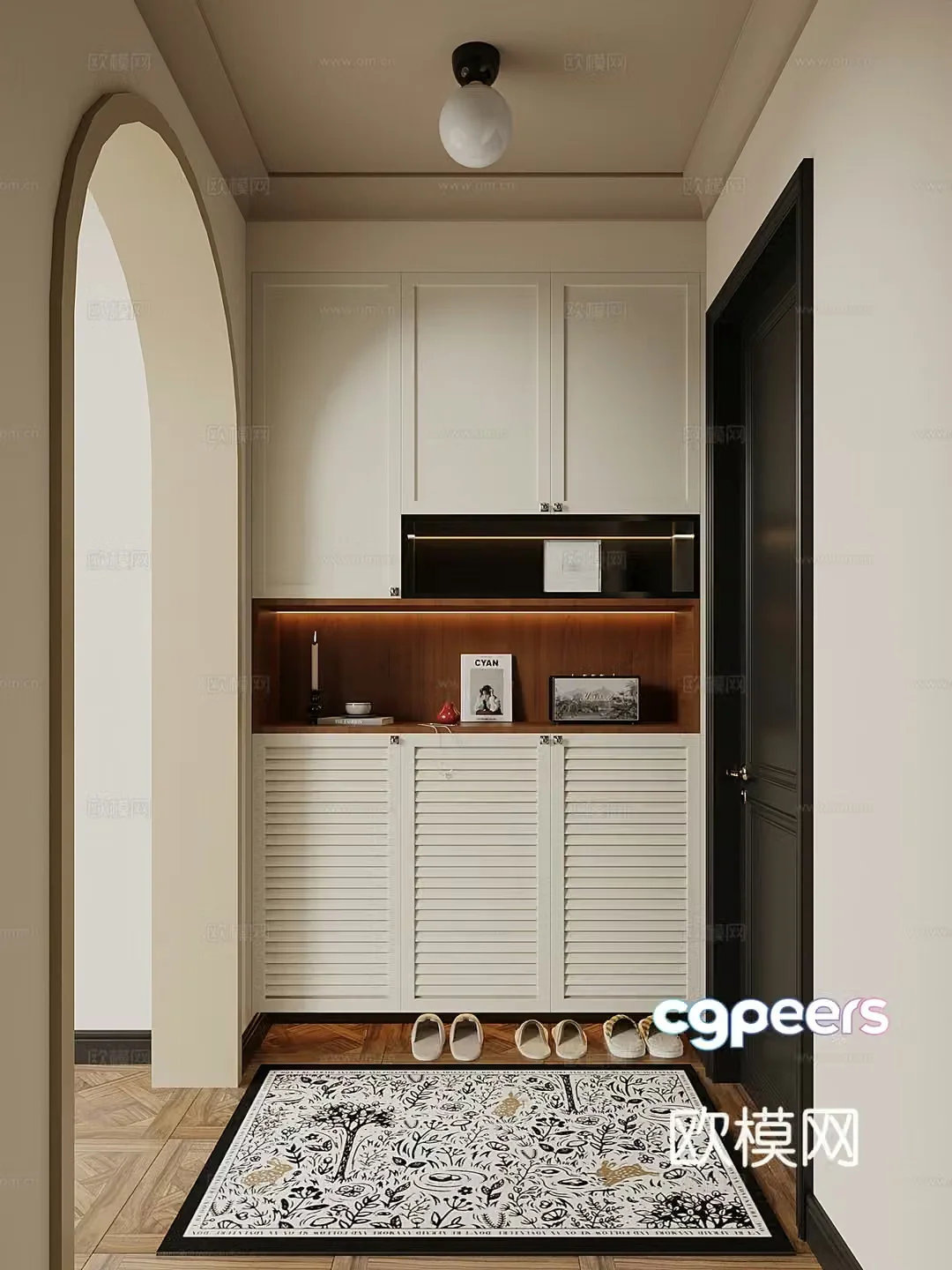 Medium cream shoe cabinet 3d model