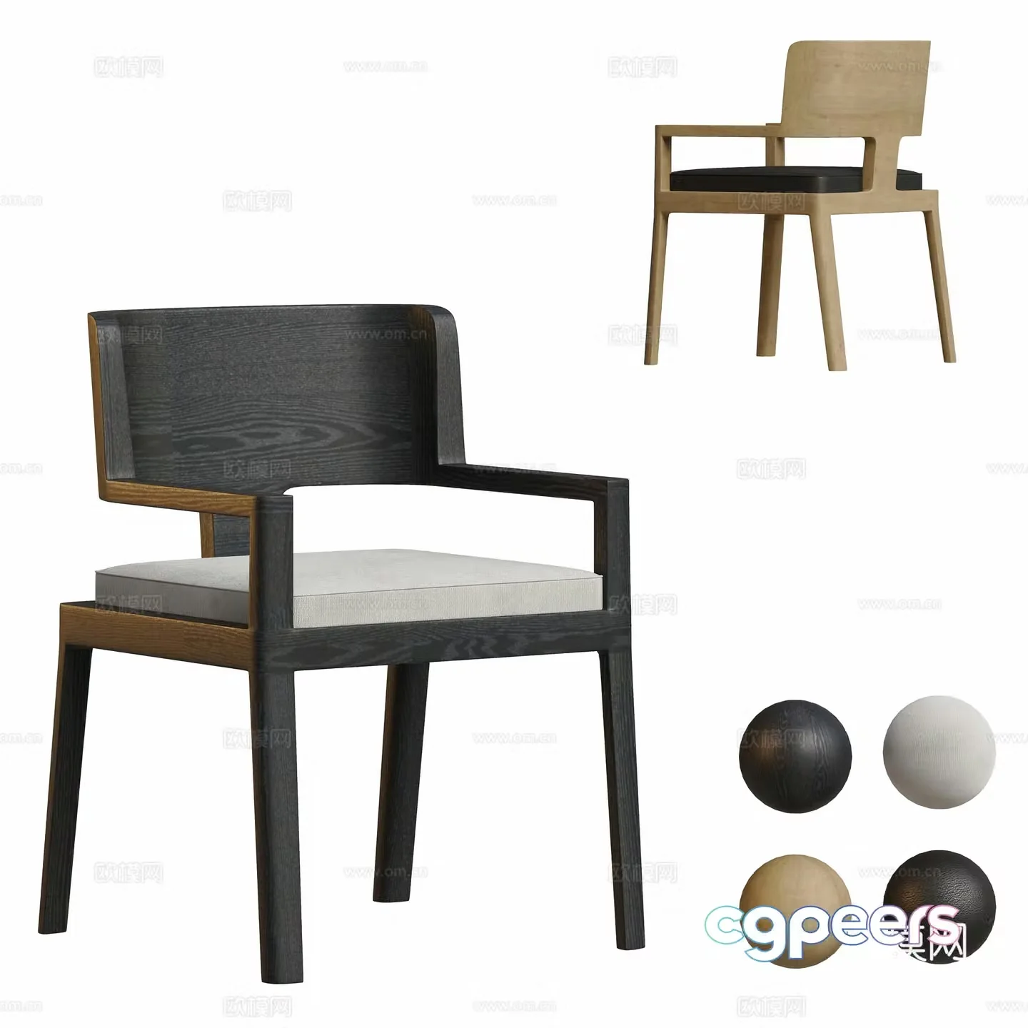 Modern dining chair chair single chair wooden chair 3d model