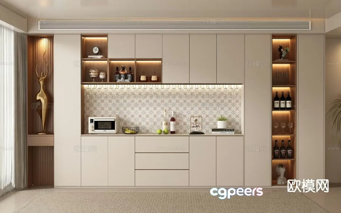 Middle-aged wine cabinet sideboard 3D model