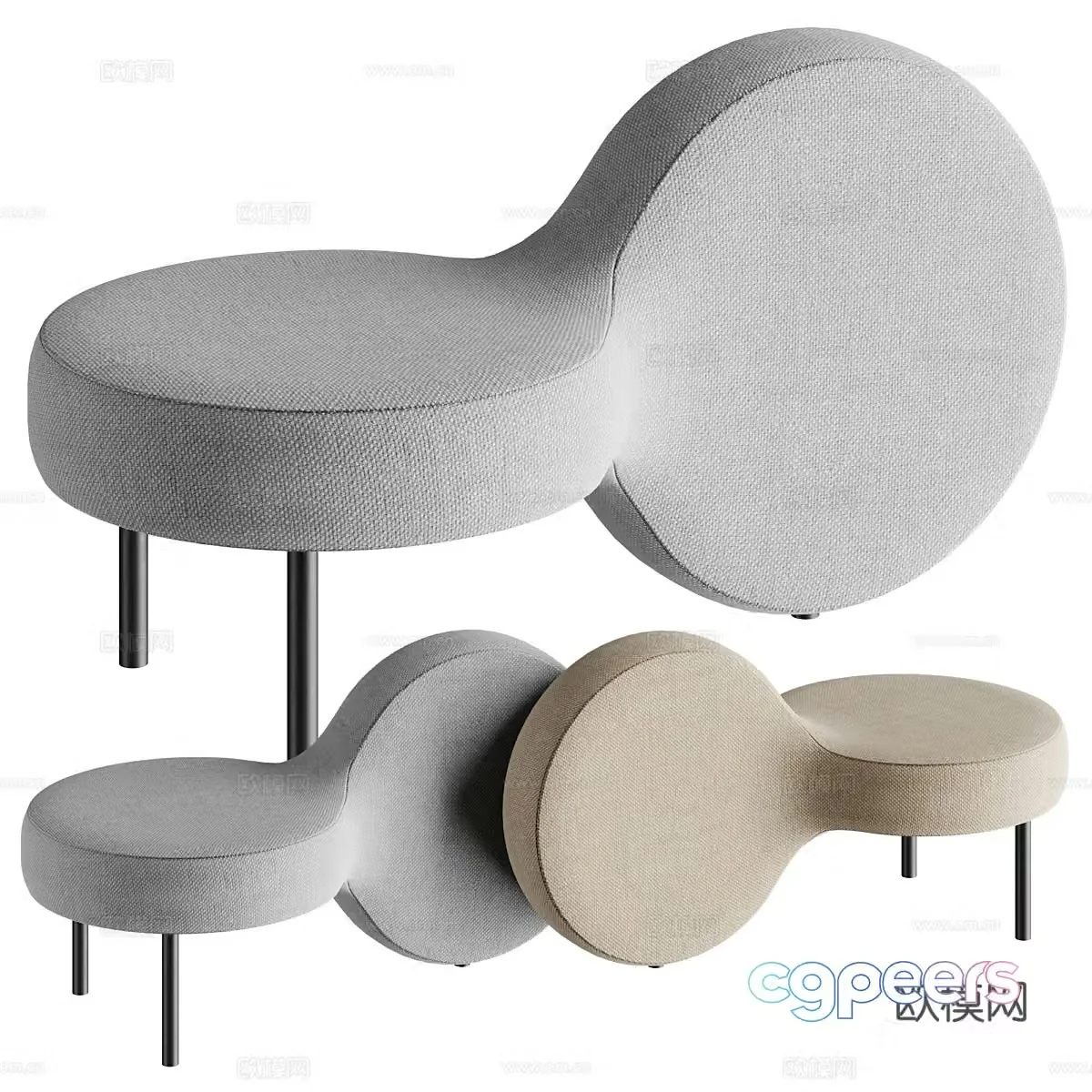Modern Italian minimalist sofa stool 3D model