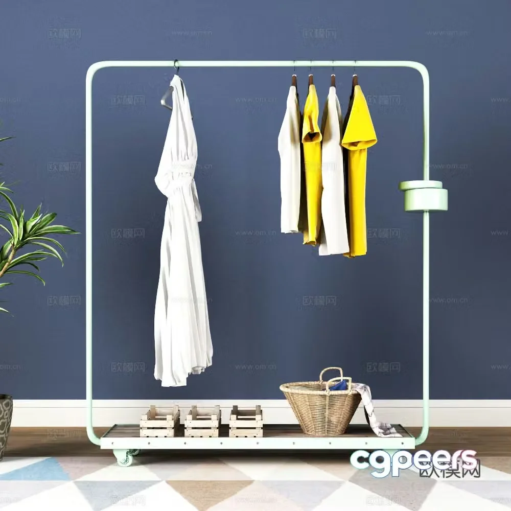 Modern Clothes Hanger Clothing Jewelry Green Plant 3D Model