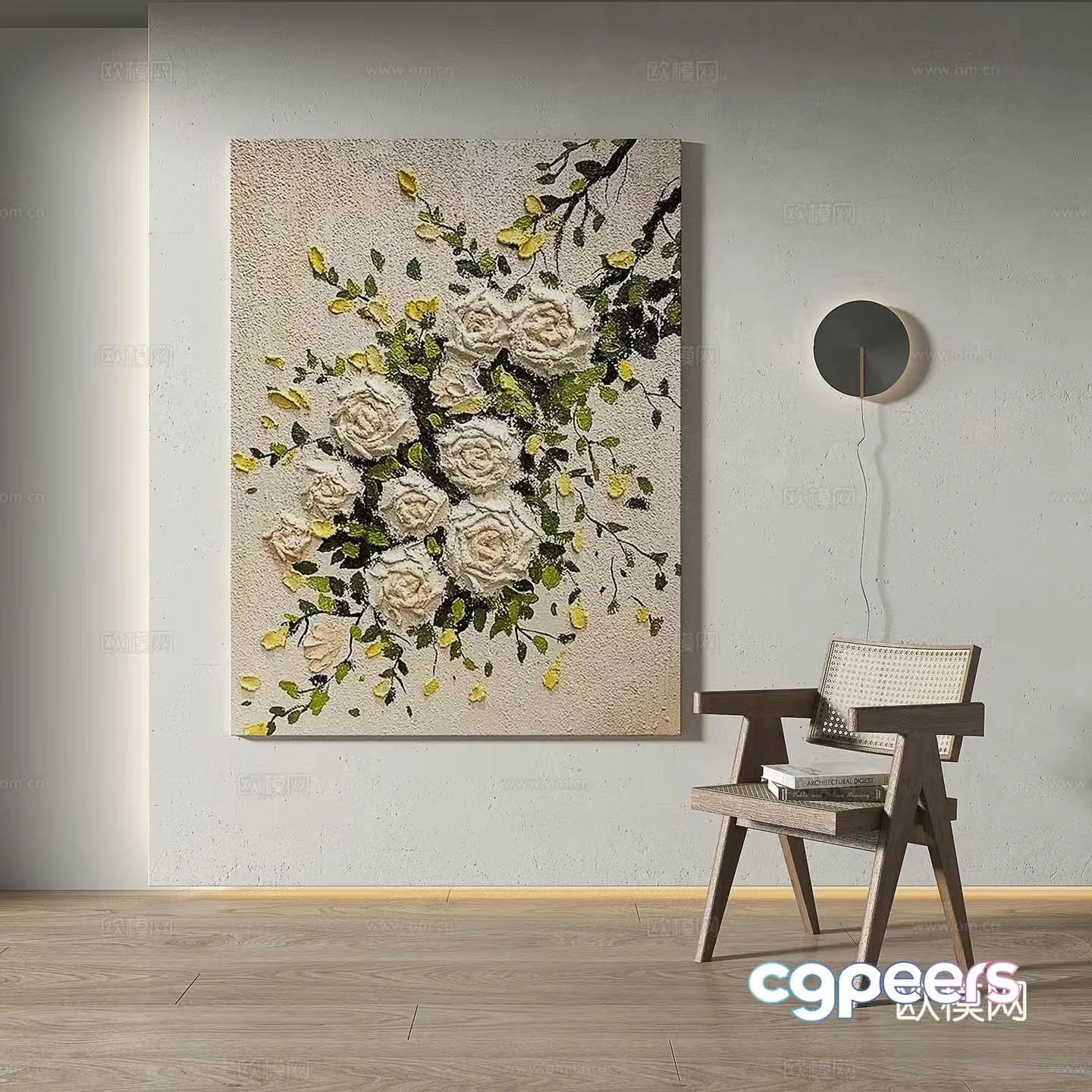 Modern medieval retro light luxury wasabi three-dimensional texture simple abstract decorative painting 3d model