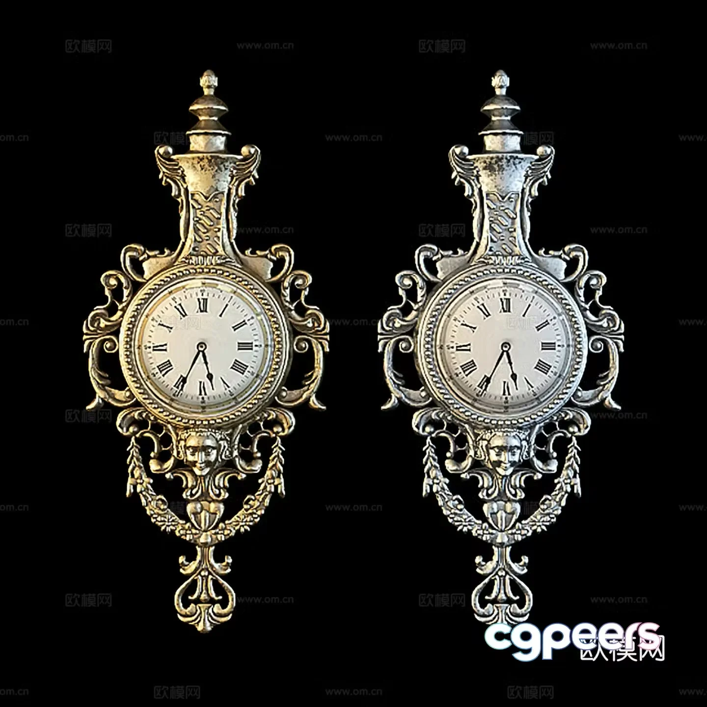 European carved clock pendant 3D model