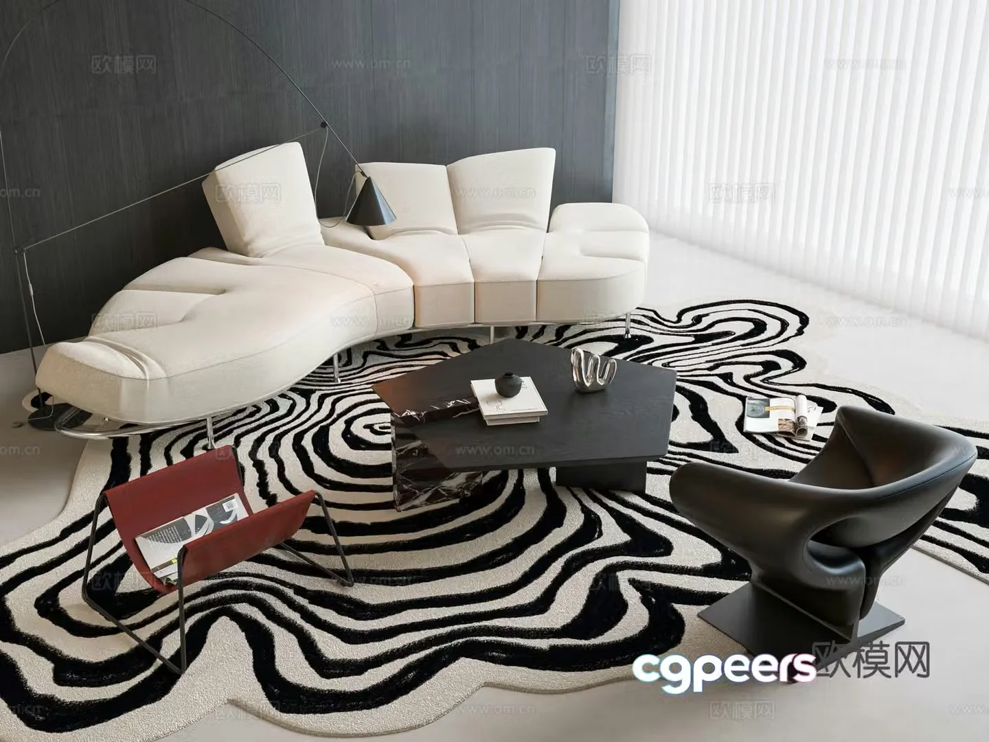 Modern curved sofa coffee table combination sofa coffee table combination double sofa living room sofa single chair 3D model